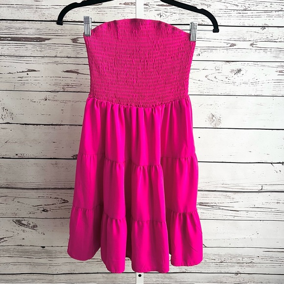 SHEIN Pink Smocked Tiered Mini Sundress Small - Picture 10 of 13